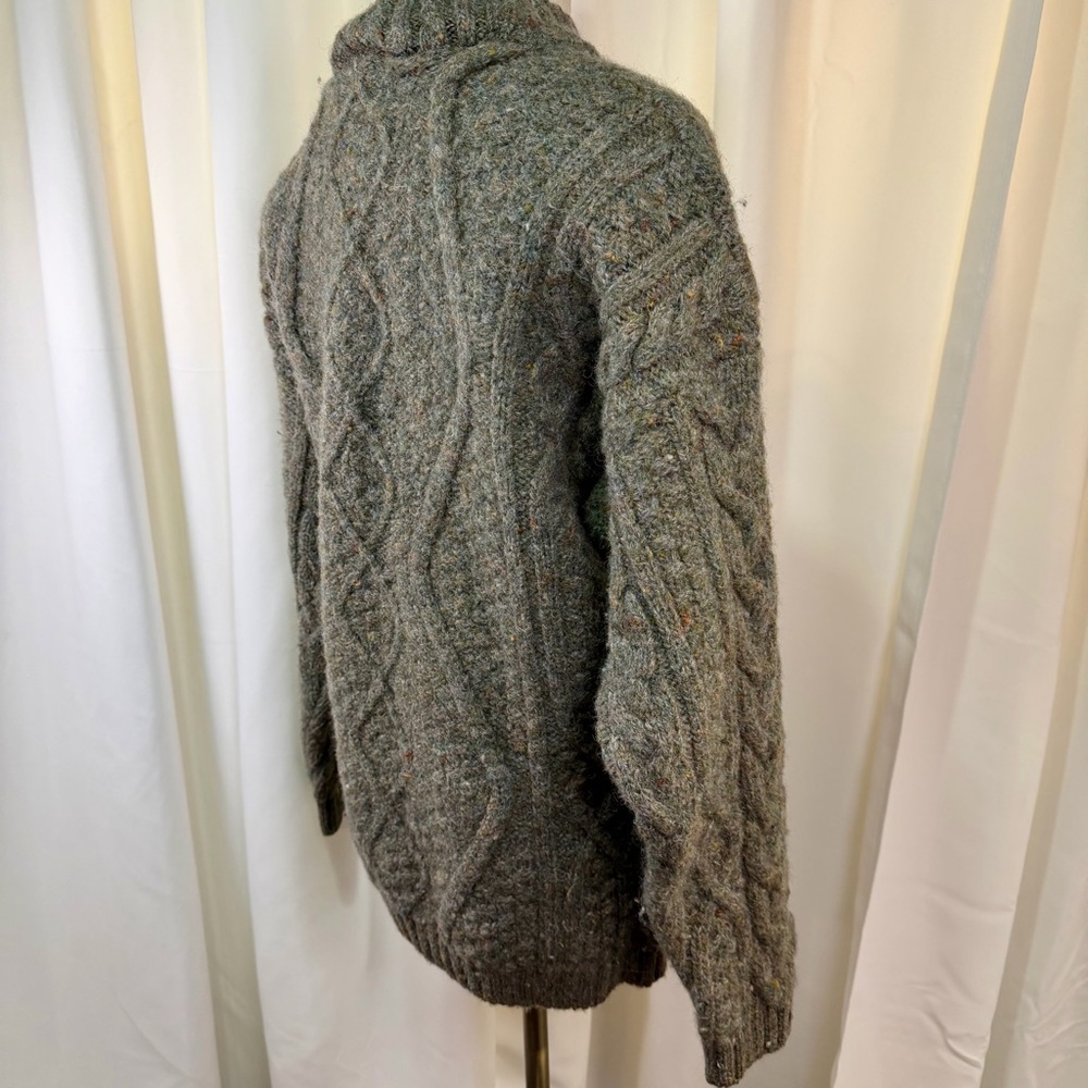 West Highland Woollens Scottish Wool Cable Knit Mock-Neck Sweater in Green/Gray - Picture 10 of 15